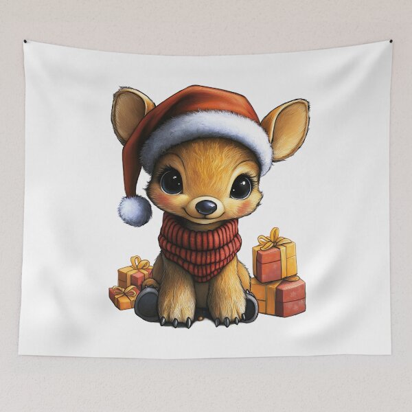 Item preview, Cute Reindeer in Santa Hat, Merry Christmas Reindeer, Happy Reindeer with Gifts designed and sold by BukkyStory.