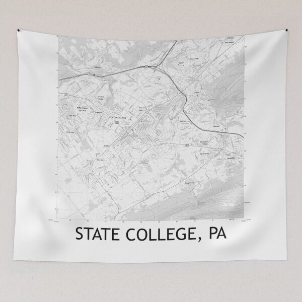 Item preview, State College, PA Topographical Map Black & White designed and sold by PGHPhotoCo.