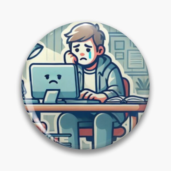 Item preview, Sad Student Studying on Computer Sticker designed and sold by zatum.