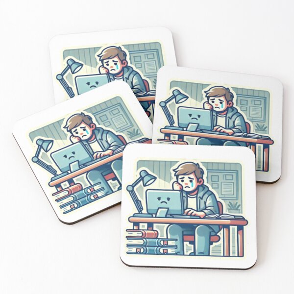 Item preview, Sad Student Studying on Computer Sticker designed and sold by zatum.