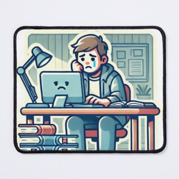 Item preview, Sad Student Studying on Computer Sticker designed and sold by zatum.
