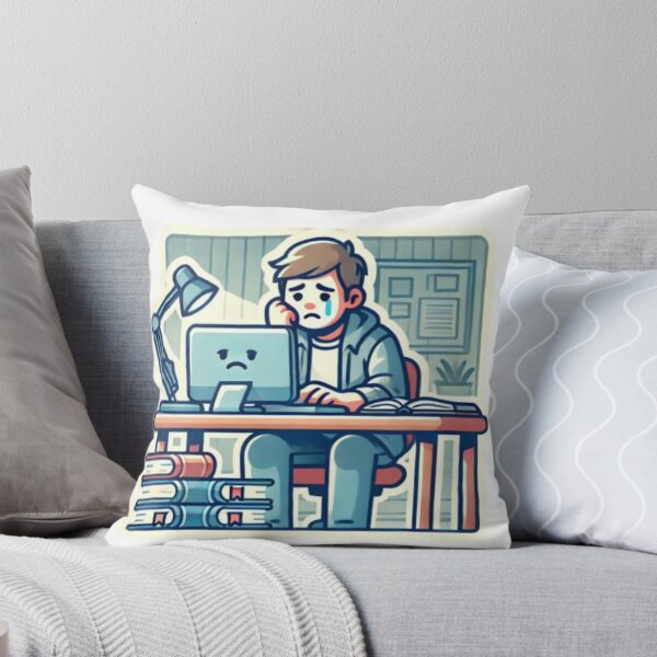 Item preview, Sad Student Studying on Computer Sticker designed and sold by zatum.