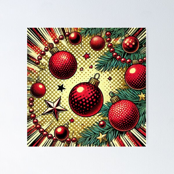 Item preview,  Christmas Vintage Pop Art Red Balls  with Gold Star Pattern, Christmas Balls Pattern, Christmas Balls ,Christmas Pop Art,Christmas Funny Pattern designed and sold by Expressions-Sel.