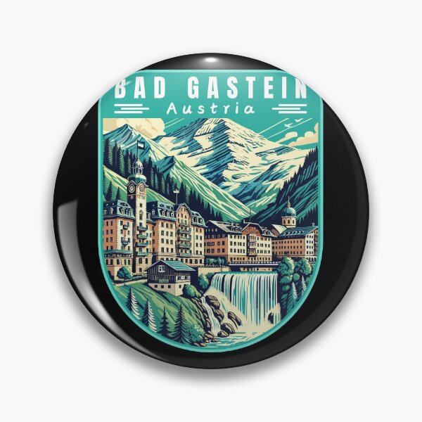 Item preview, Bad Gastein in Austria (Salzburg) Retro Art Travel Badge designed and sold by MaateoDesign.