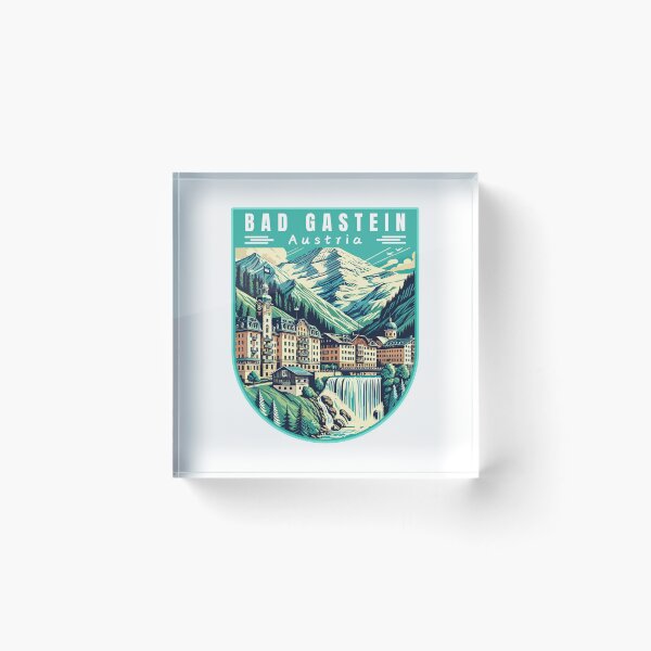 Item preview, Bad Gastein in Austria (Salzburg) Retro Art Travel Badge designed and sold by MaateoDesign.