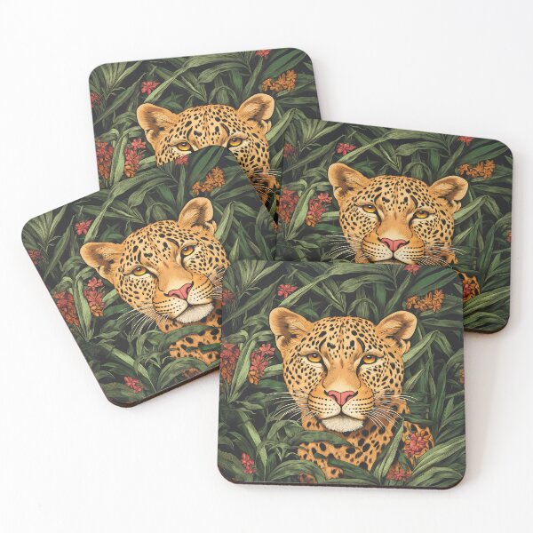 Item preview, Golden spotted leopard surrounded by dense green foliage and blooms. designed and sold by HEMRO.