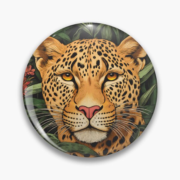 Item preview, Golden spotted leopard surrounded by dense green foliage and blooms. designed and sold by HEMRO.