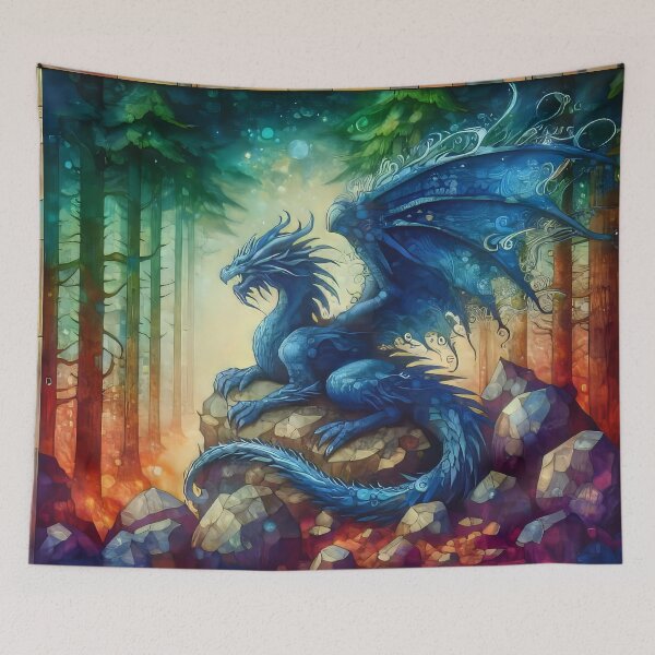 Item preview, Majestic Blue Dragon in the Forest designed and sold by CattyCornerPOD.