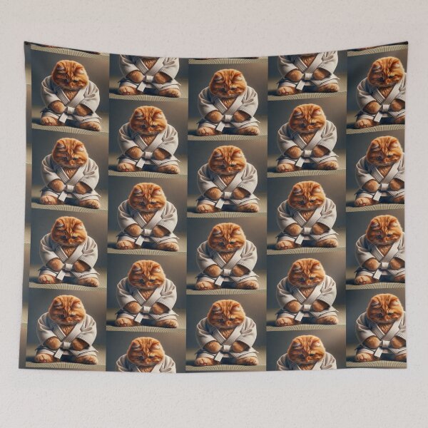 Item preview, Cute Ginger Cat in Judo Uniform Practicing Martial Arts on a Tatami Mat in a Sunlit Studio designed and sold by AlwaysHome.