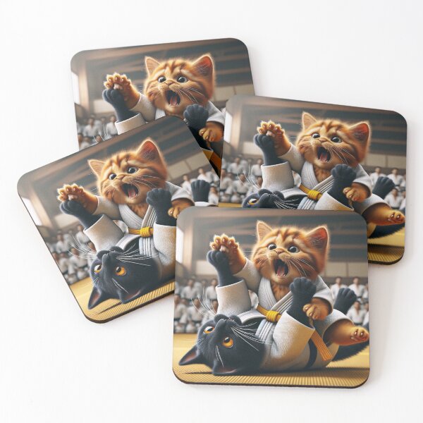 Item preview, Funny Ginger Cat in Judo Clothes Mid-Air Performing a High Kick designed and sold by AlwaysHome.