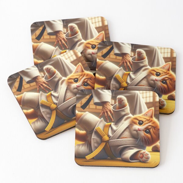 Item preview, Ginger Cat in Judo Uniform Playfully Tying Its Belt with Its Paws designed and sold by AlwaysHome.