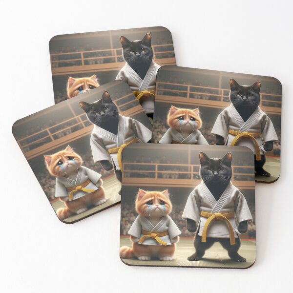 Item preview, Ginger Cat in Judo Outfit Sitting Proudly Next to a Trophy on a Podium designed and sold by AlwaysHome.