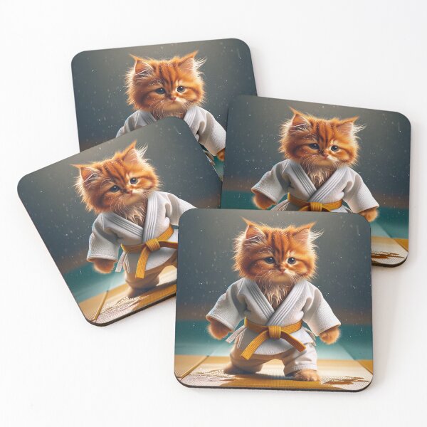 Item preview, Ginger Tabby Cat Practicing Judo Throw on a Stuffed Animal Opponent in a Dynamic Action Shot designed and sold by AlwaysHome.