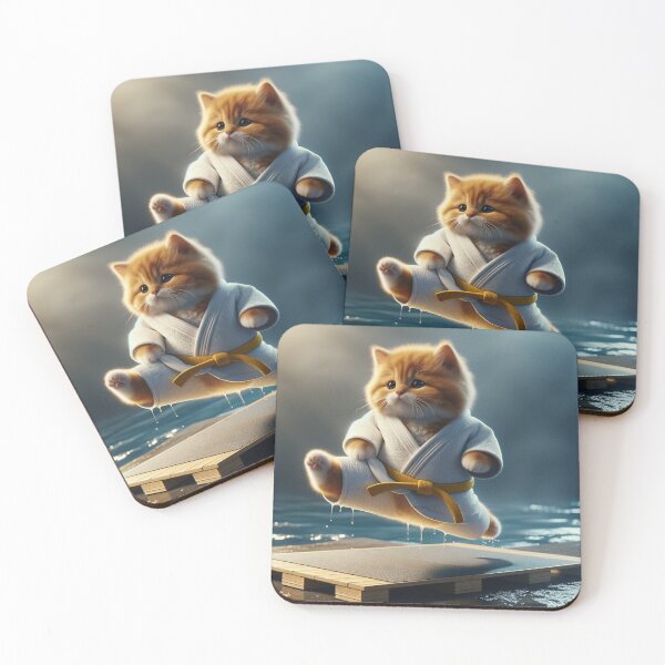 Item preview, Funny Ginger Cat in Judo Clothes Mid-Air Performing a High Kick designed and sold by AlwaysHome.