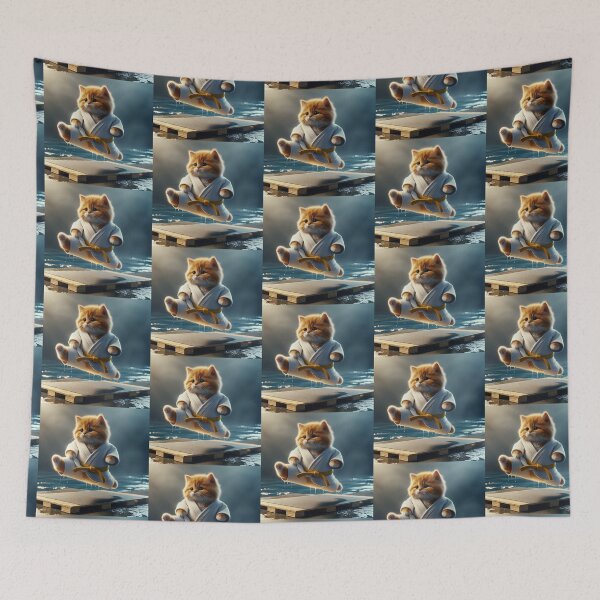 Item preview, Funny Ginger Cat in Judo Clothes Mid-Air Performing a High Kick designed and sold by AlwaysHome.