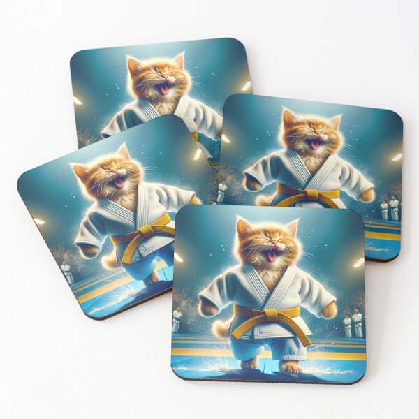 Item preview, Ginger Cat in Judo Uniform Playfully Tying Its Belt with Its Paws designed and sold by AlwaysHome.
