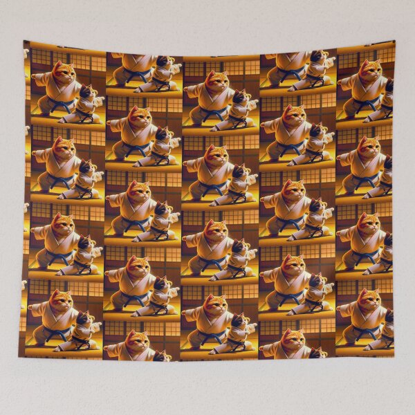 Item preview, Ginger Cat in Judo Clothes Stretching on a Tatami Mat Before Practice designed and sold by AlwaysHome.
