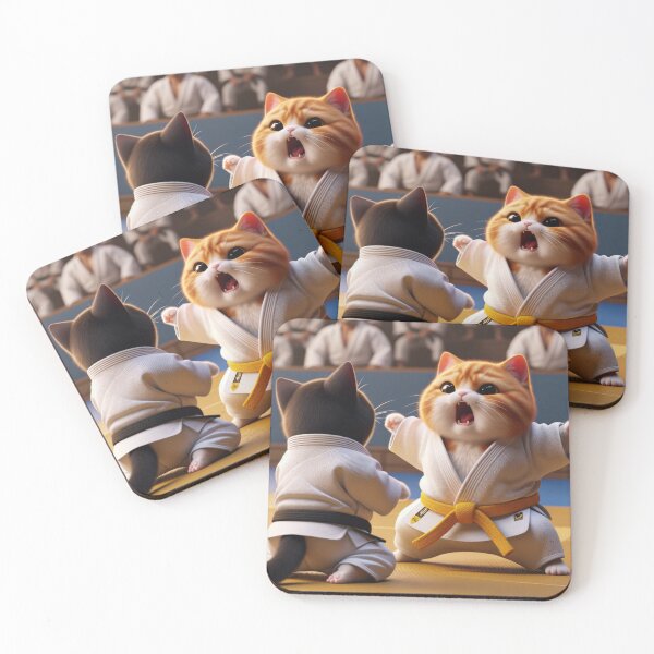 Item preview, Ginger Cat in Judo Uniform Playfully Tying Its Belt with Its Paws designed and sold by AlwaysHome.