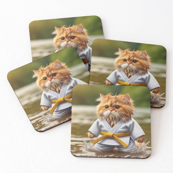 Item preview, Ginger Cat in Judo Outfit Sitting Proudly Next to a Trophy on a Podium designed and sold by AlwaysHome.