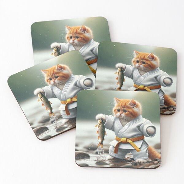 Item preview, Cute Ginger Cat in Judo Uniform Practicing Martial Arts on a Tatami Mat in a Sunlit Studio designed and sold by AlwaysHome.