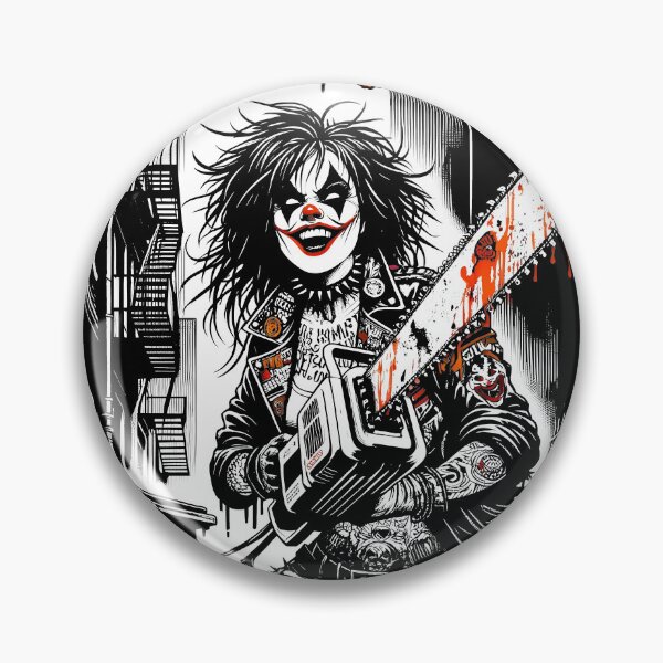 Aperçu de l'œuvre T-shirt Clown Chainsaw - T-shirt d'horreur punk, mode gothique, art clownesque effrayant, tronçonneuse sanglante, style alternatif, style bande dessinée d'Halloween créée et vendue par CM2P.