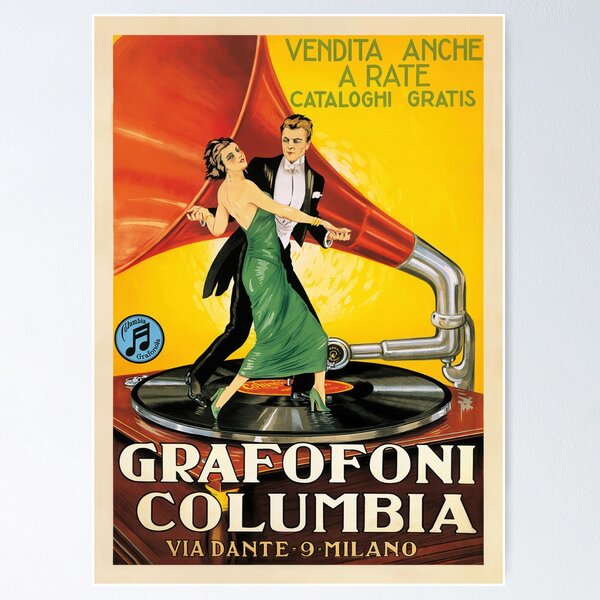 Item preview, Grafofoni Columbia, reproductor de gramófono musical, cartel publicitario vintage - Pareja bailando designed and sold by Onodera.