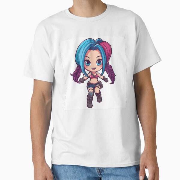 Vista previa del artículo con la obra «Arcane con cabello trenzado de color azul brillante, atuendo punk, top corto, pantalones cortos y botas. Expresión juguetona pero traviesa, con un aspecto atrevido y rebelde.», diseñado y vendido por MystiS.