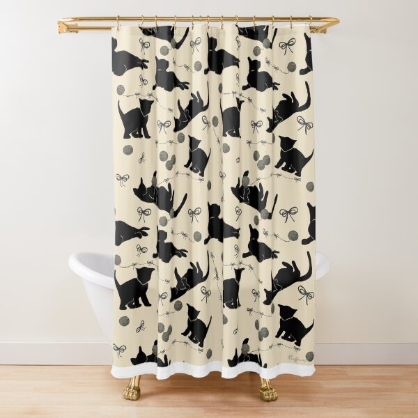 Item preview, Cat party with black ribbons and yarn pattern. designed and sold by RRuffieuxStudio.
