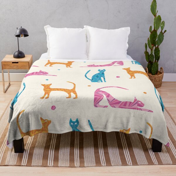 Item preview, Colorful modern pattern of cute cats wearing geometric pattern coats designed and sold by CiniArt.