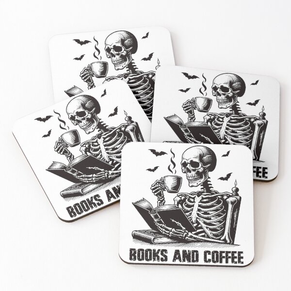 Item preview, Books and Coffee Reading Skeleton-Black designed and sold by ajollycreation.