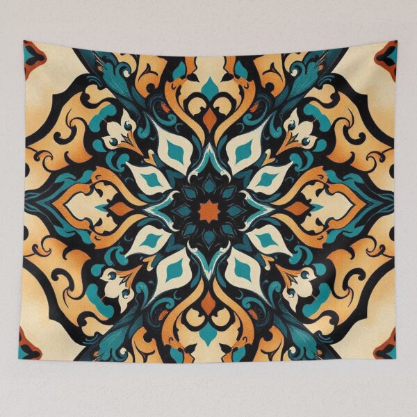 Item preview, Symmetrical Geometric Art Blue, Beige, and Orange designed and sold by Ciervo Primavera.