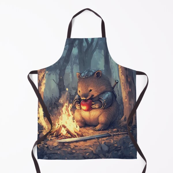 Item preview, Cute Wombat by Campfire with Knight's Helmet and Medieval Sword at Dusk designed and sold by zax454.