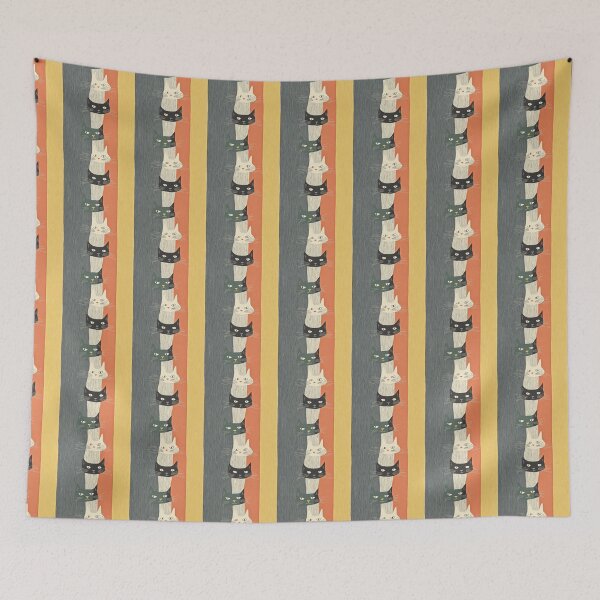 Item preview, Patrón de gatos retro en rayas designed and sold by MindFulStudios.