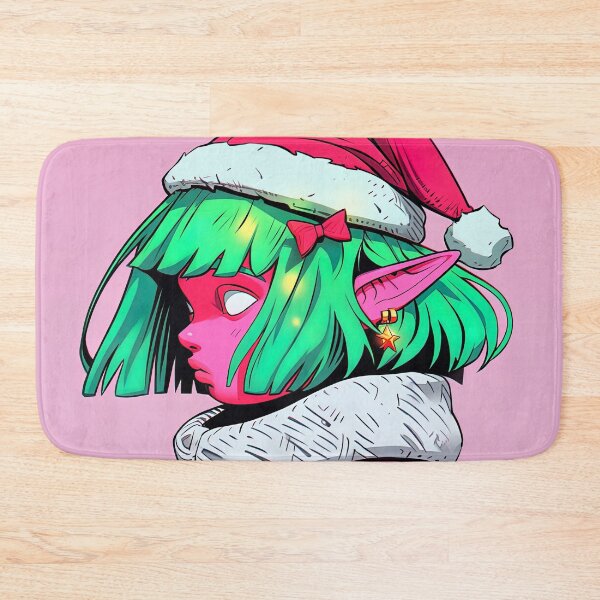 Item preview, Green and Pink Christmas Elf Anime Girl designed and sold by bubblegoth.
