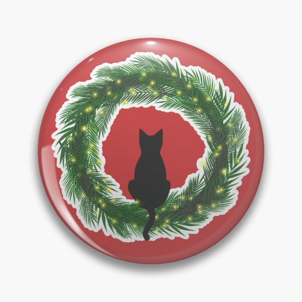Item preview, Cute black cat sitting on an evergreen Christmas wreath with lights designed and sold by CiniArt.