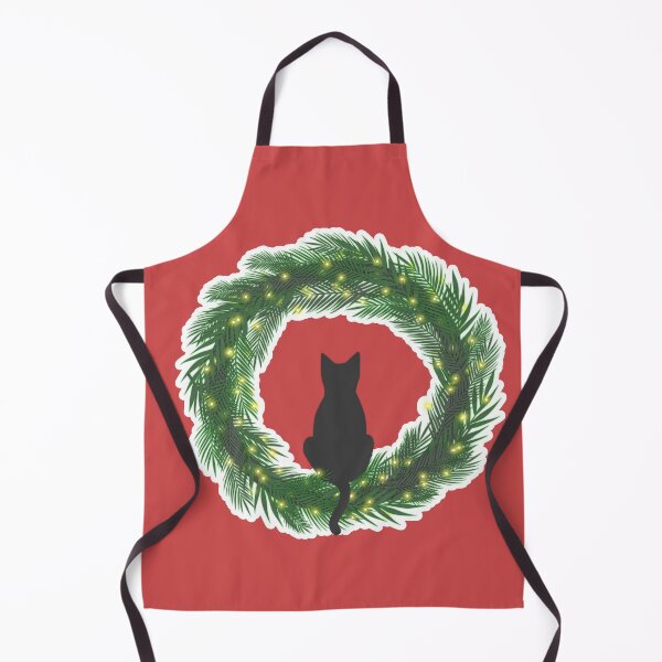 Item preview, Cute black cat sitting on an evergreen Christmas wreath with lights designed and sold by CiniArt.