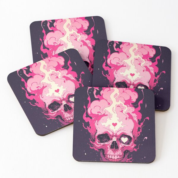 Item preview, Ethereereal heartshaped pink skull amidst whirling flames designed and sold by ShroomForge.