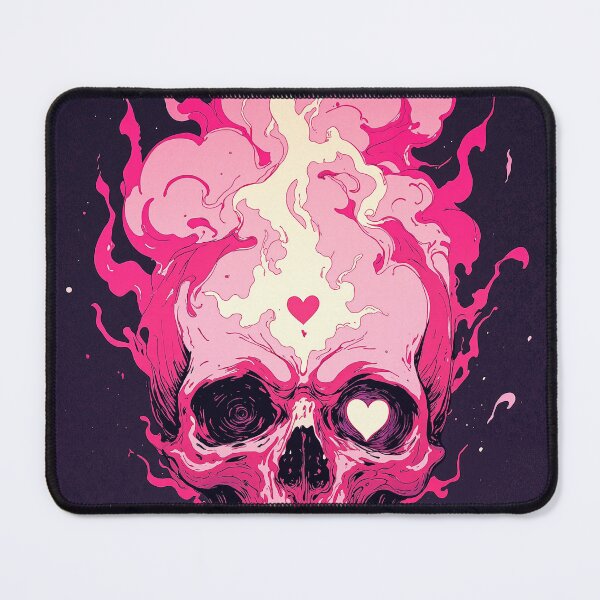Item preview, Ethereereal heartshaped pink skull amidst whirling flames designed and sold by ShroomForge.