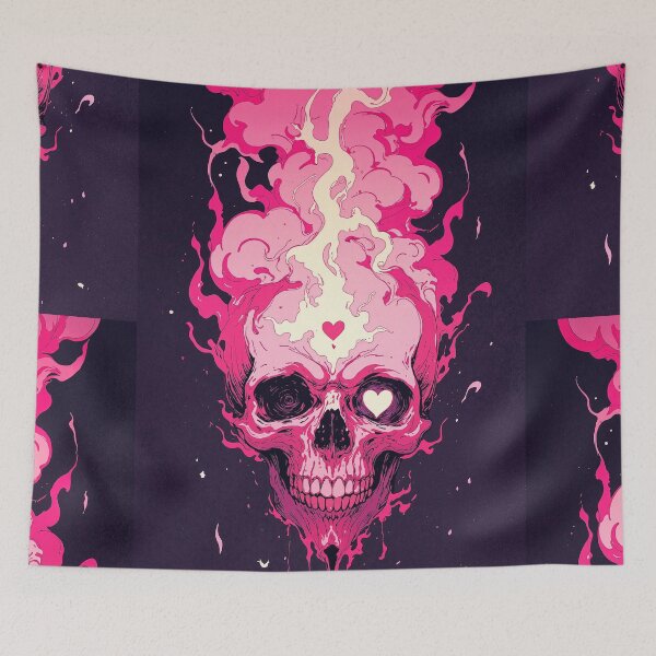 Item preview, Ethereereal heartshaped pink skull amidst whirling flames designed and sold by ShroomForge.