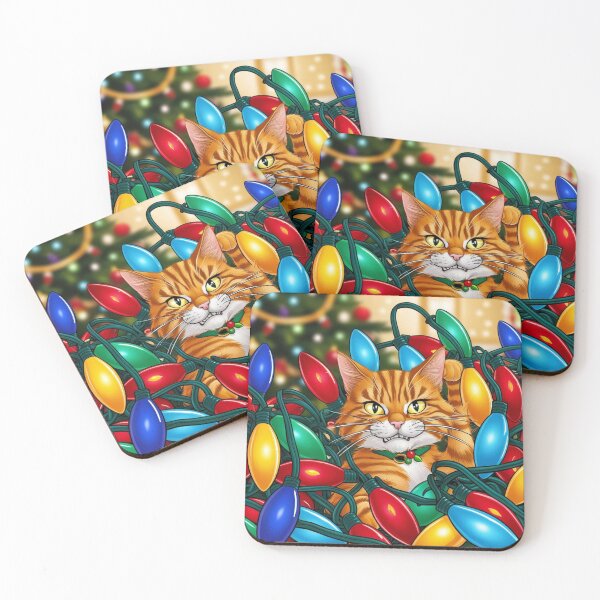 Item preview, Playful Cat in Festive Lights designed and sold by FurRealArt.