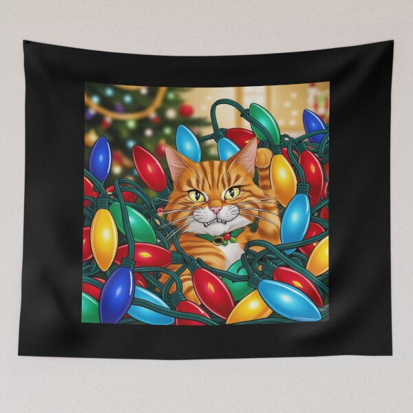 Item preview, Playful Cat in Festive Lights designed and sold by FurRealArt.
