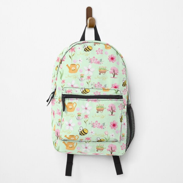 Item preview, Mint green Spring Floral Garden Bees and Blooms Pattern designed and sold by astersgraphics.