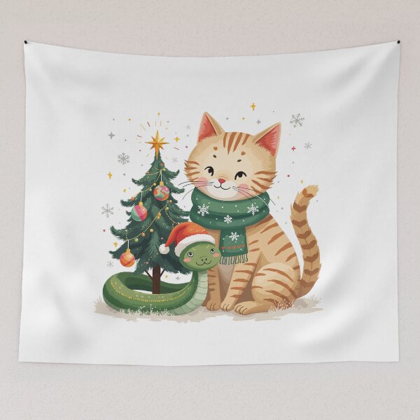 Item preview, snake christmas / cat and snake christmas designed and sold by Krasnovaovaova.