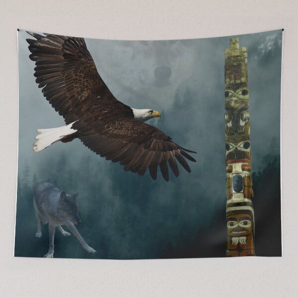 Item preview, Grey Wolf, Eagle & Haida Totem Pole Native Art Theme designed and sold by Skye Ryan-Evans.