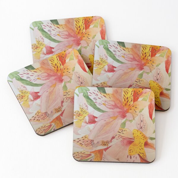 Item preview, Pink and yellow alstroemeria lilies watercolour.  designed and sold by esvb.