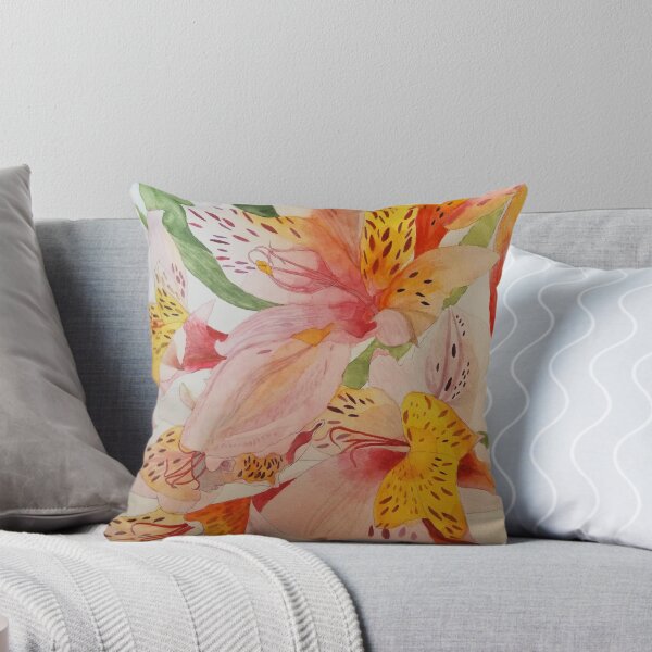 Item preview, Pink and yellow alstroemeria lilies watercolour.  designed and sold by esvb.
