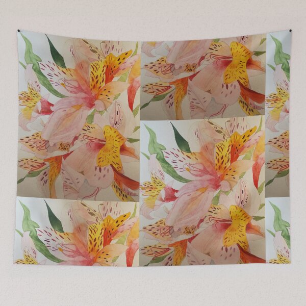 Item preview, Pink and yellow alstroemeria lilies watercolour.  designed and sold by esvb.