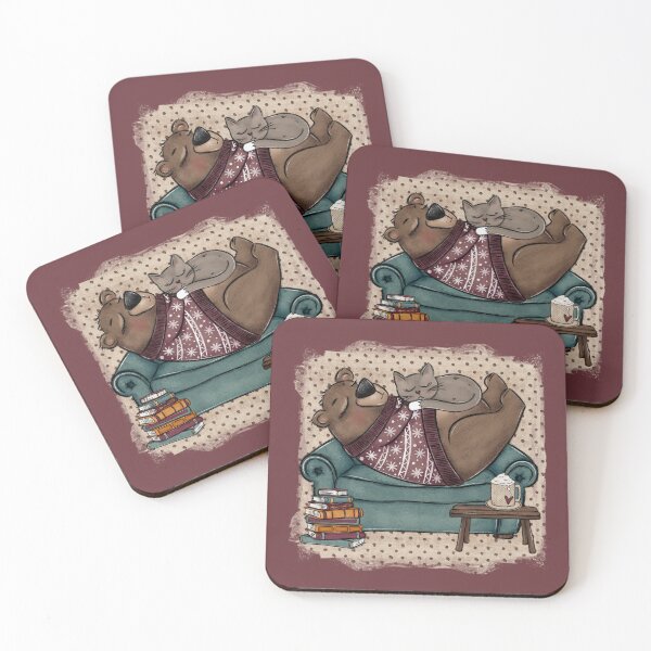 Item preview, Bear and Cat Reading and Napping, Cozy Winter Decor, Hot Cocoa designed and sold by MerchSearchCO.