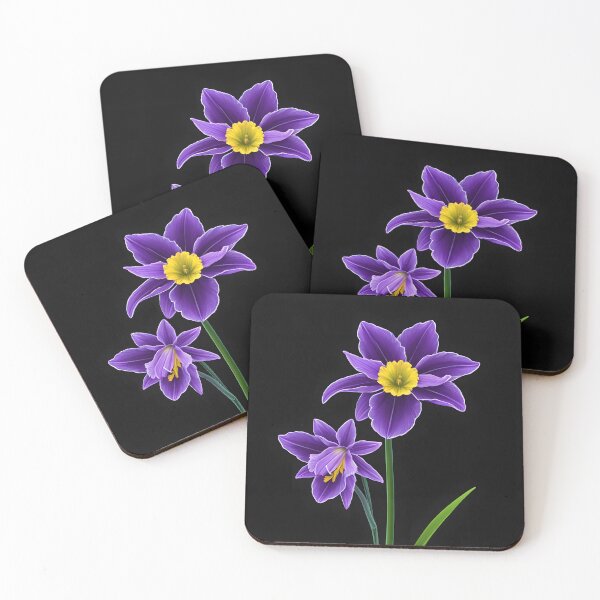 Item preview, Two Neon Purple Daffodil Flowers on black designed and sold by Museum Of Non-Existing Art.