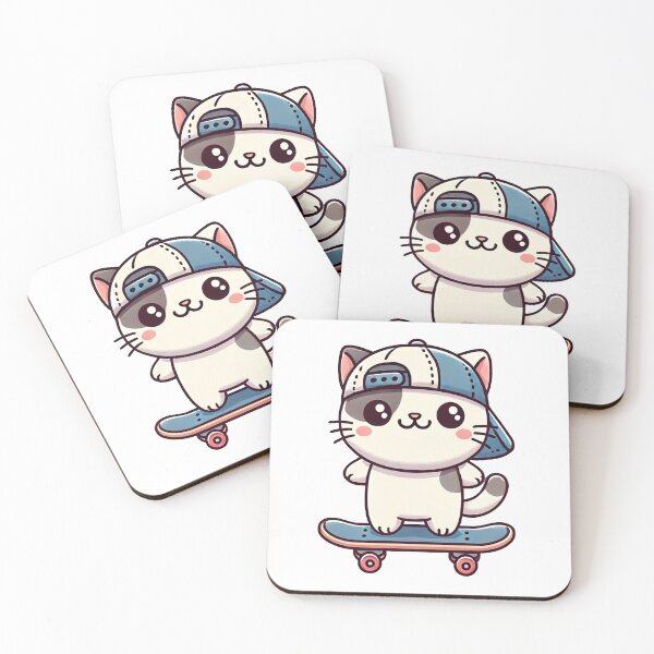 Item preview, Skater Cat - Adorable Kawaii Skateboarding Kitty Design designed and sold by Greemo03.